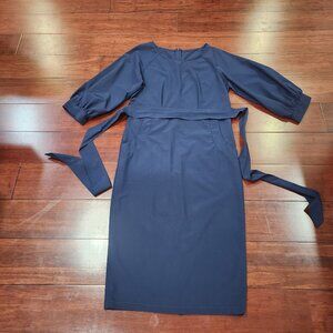 Navy Belted Midi Dress